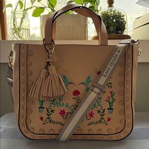 Kate Spade Beige Tote with Floral and Bird Design